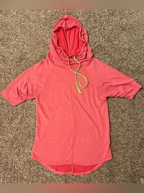 Bobbie Brooks Coral Knit Hooded Tee with Neon Green Drawstrings